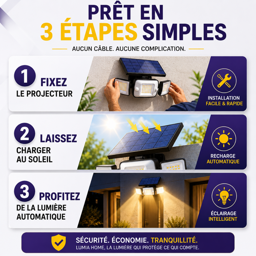TriLum™ — Projecteur solaire 3 têtes anti zones d'ombre