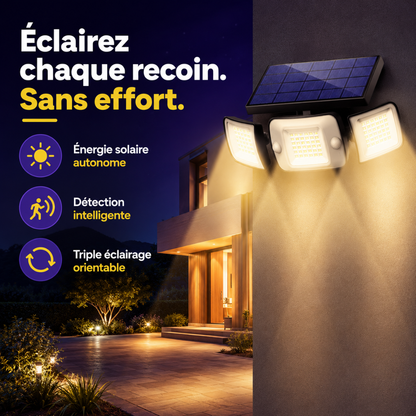 TriLum™ — Projecteur solaire 3 têtes anti zones d'ombre