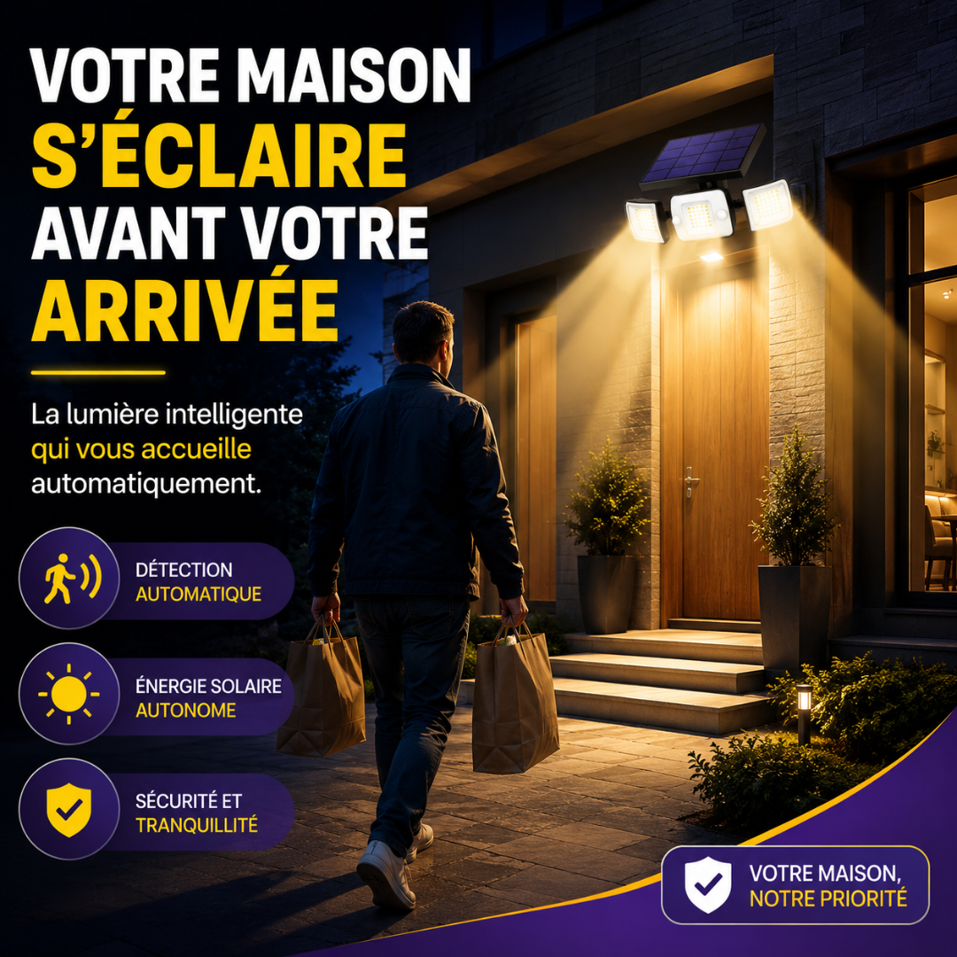 TriLum™ — Projecteur solaire 3 têtes anti zones d'ombre